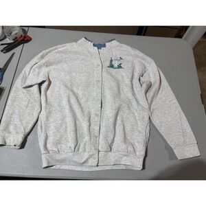 Vtg Morning Sun Birdbath Sweatshirt Button Up Medium